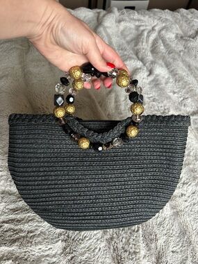 Cappelli black straw beaded bag